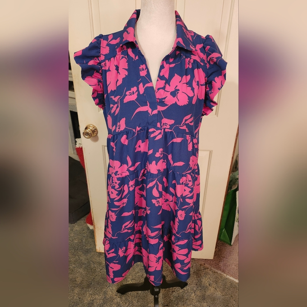 NWOT Umgee Blue and Pink Floral Dress
